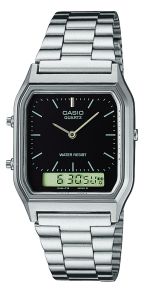Casio AQ230A-1 - Klassisk klokke i rustfritt stål med svart urskive
