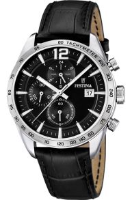 Eleganse og makt - Festina Mens Chronograph Black Leather F16760/4